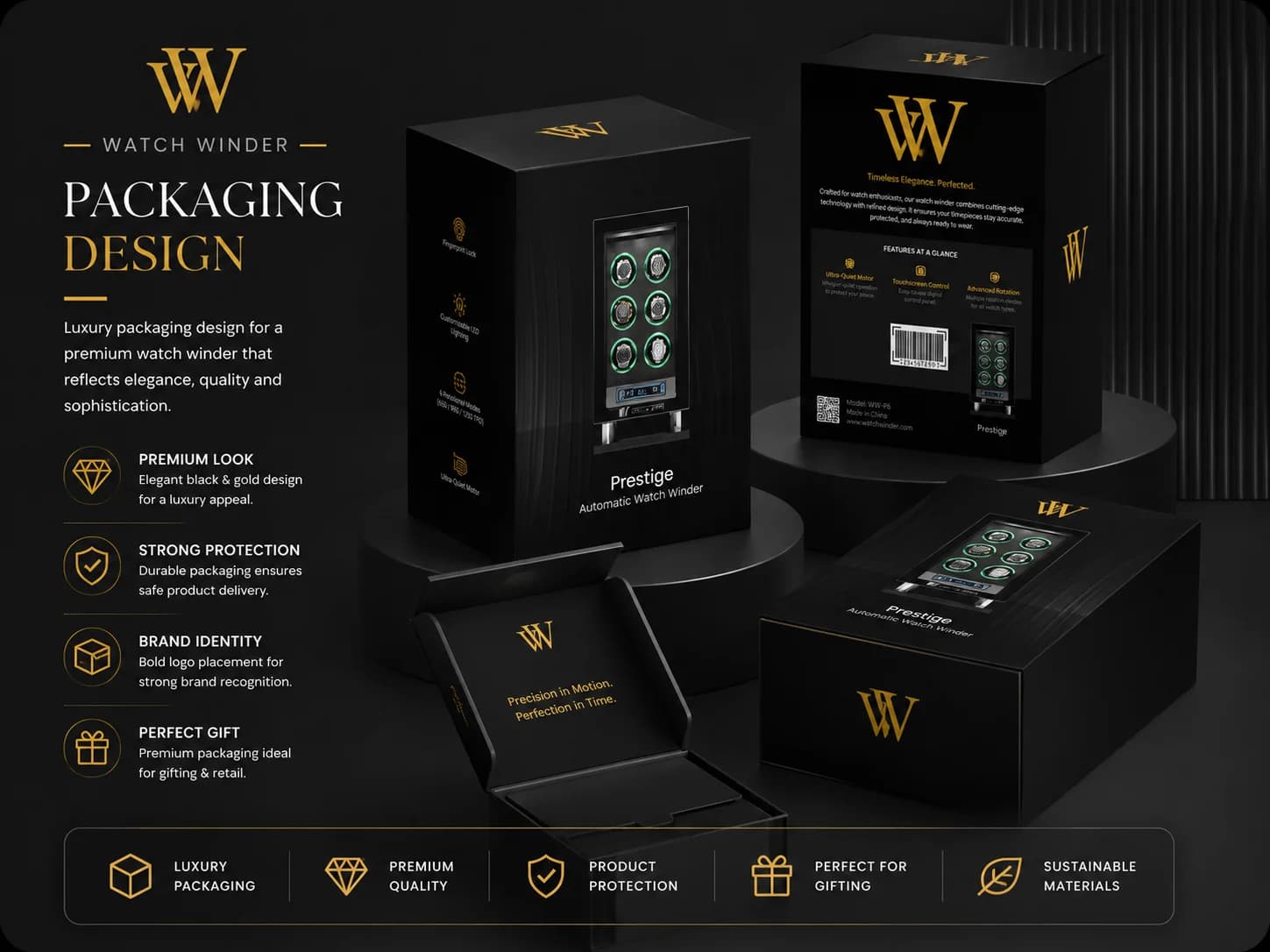 Prestige watch winder luxury packaging design mockup
