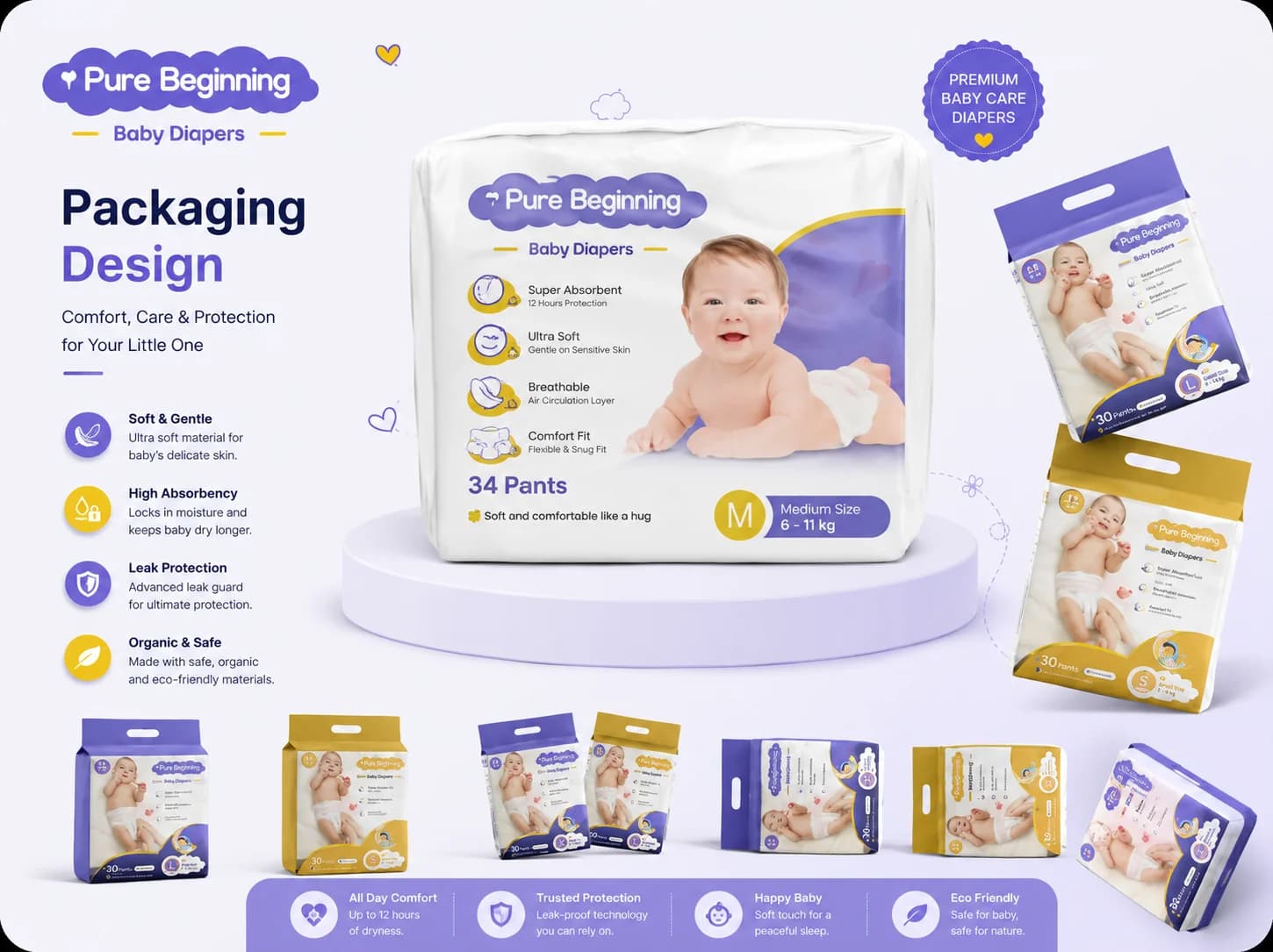 Pure Beginning baby diaper packaging design showcase
