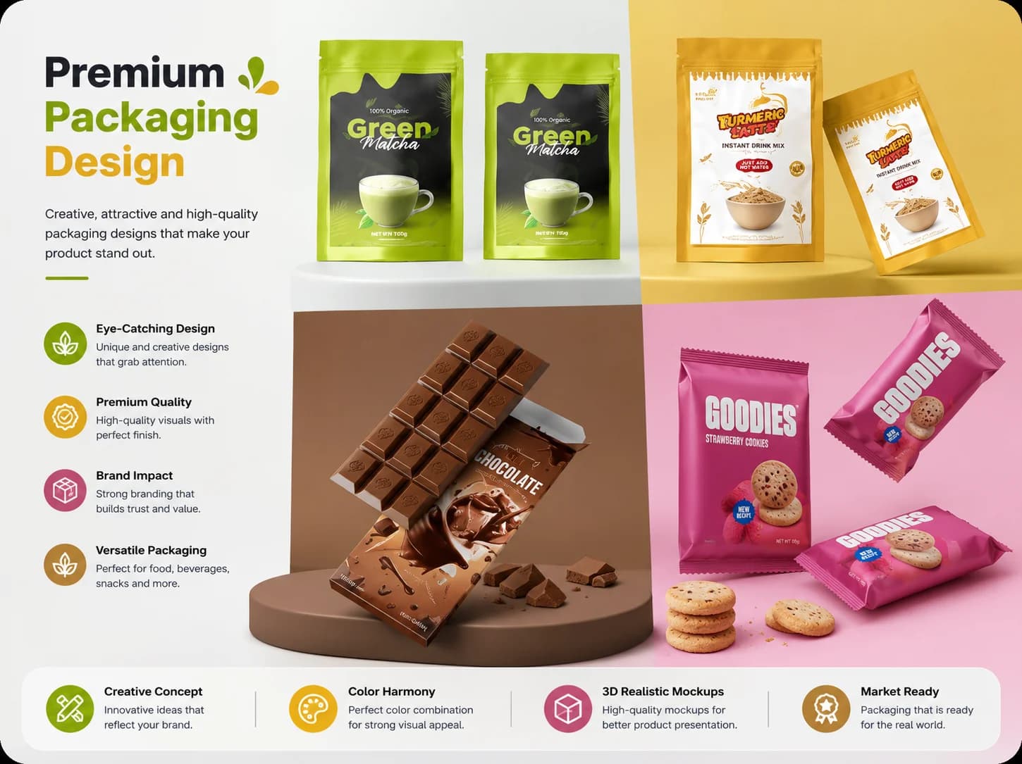 Premium food and beverage packaging design mockups