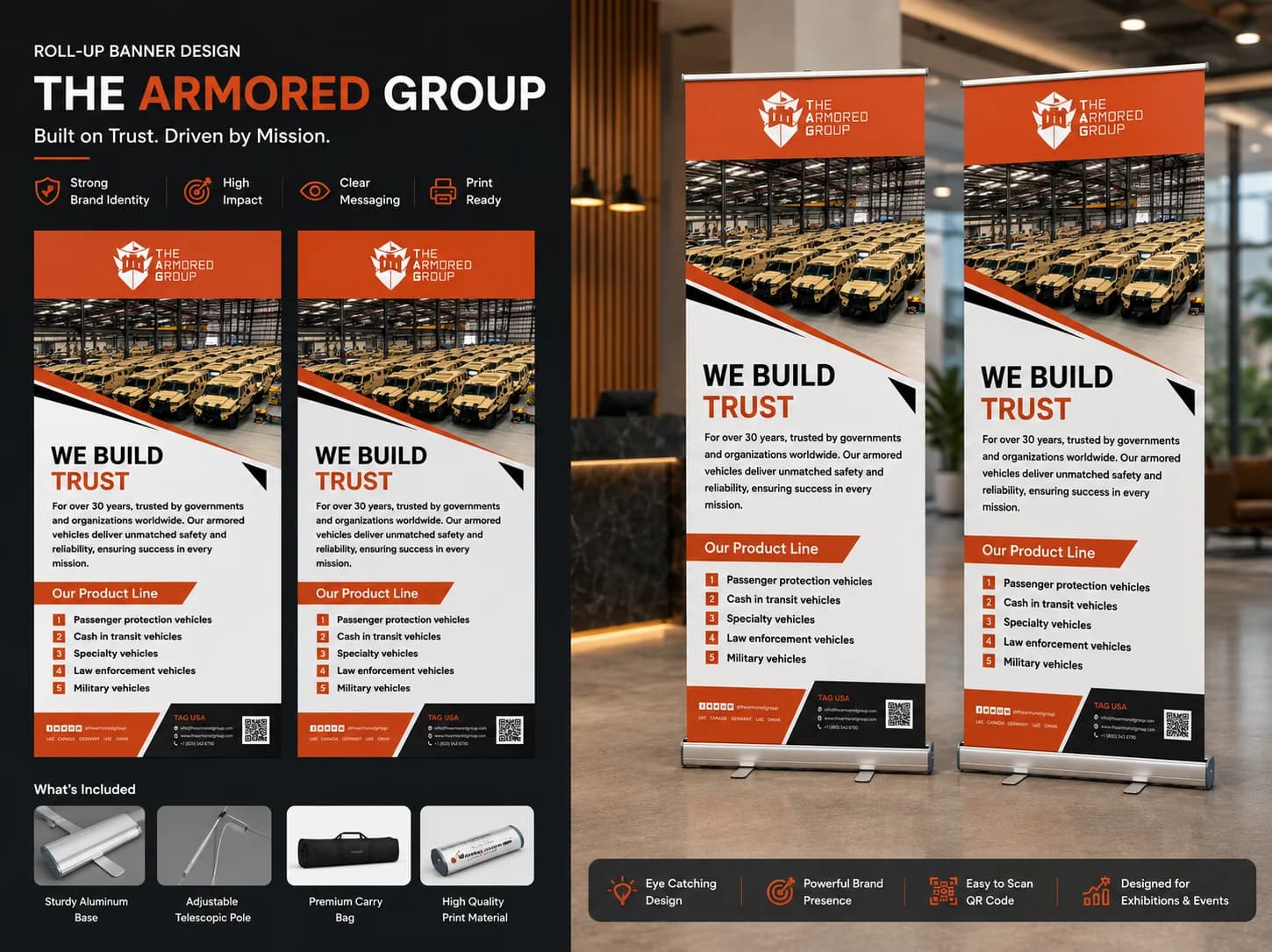 The Armored Group roll-up banner mockup