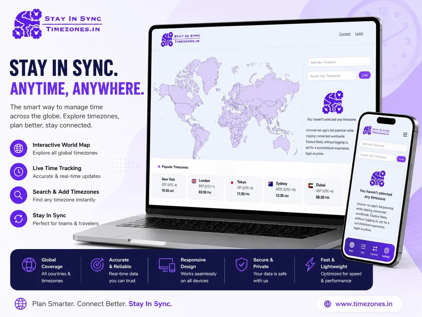 Stay In Sync Timezones web application UI