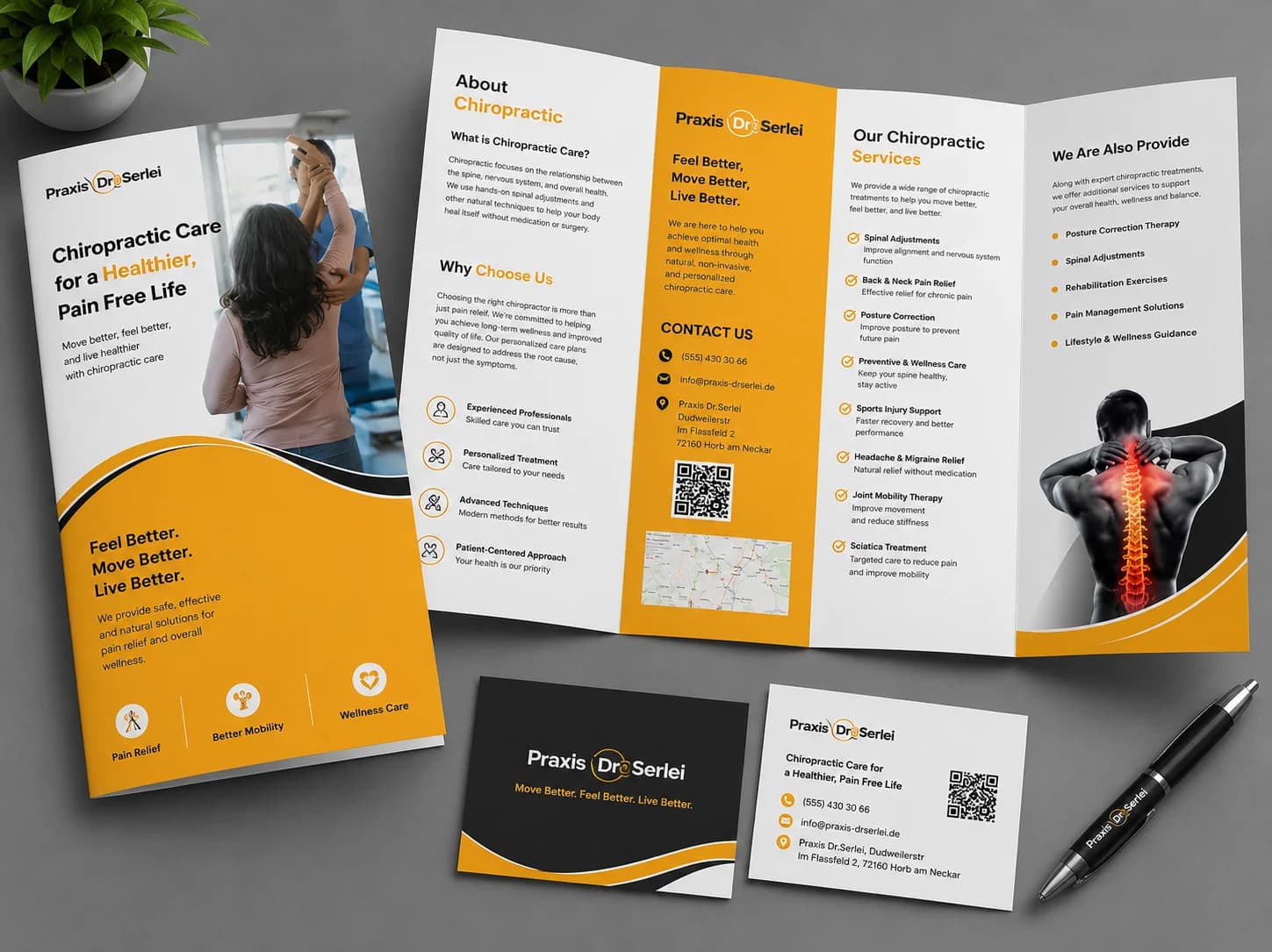 Praxis Dr3Serlei chiropractic brochure design mockup