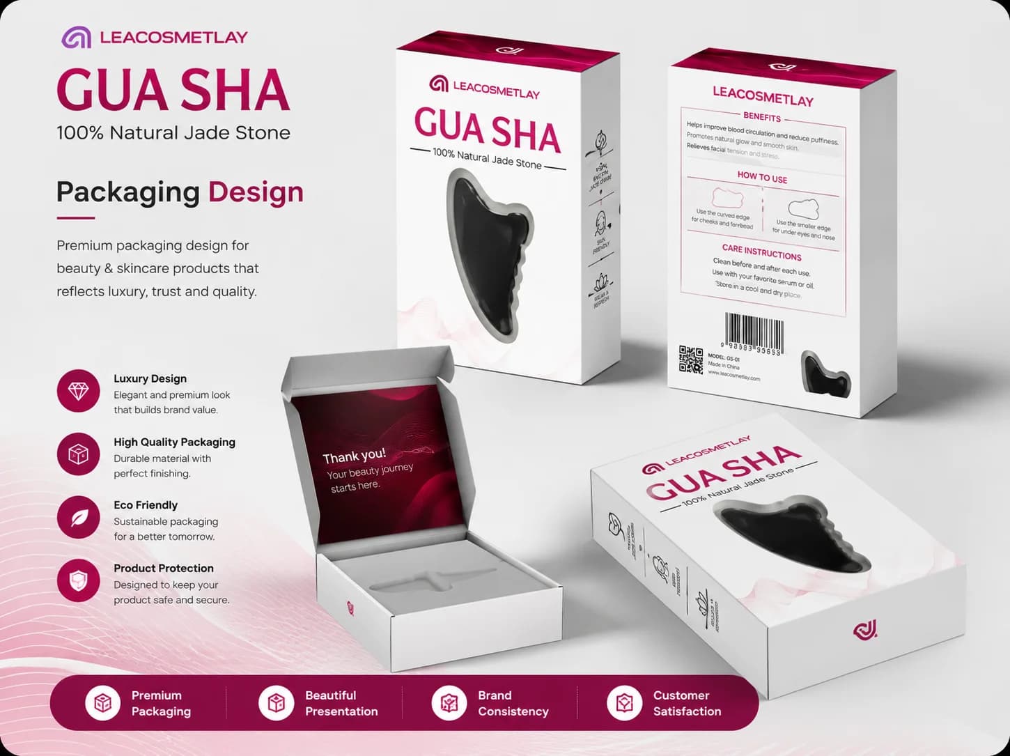 Leacosmetlay Gua Sha skincare packaging design mockup