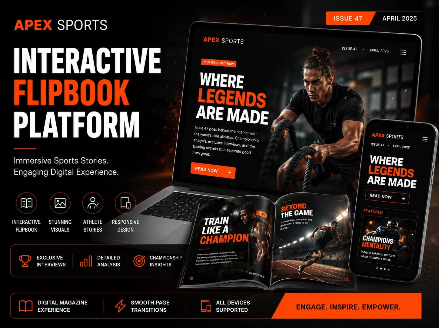 Apex Sports interactive flipbook platform UI