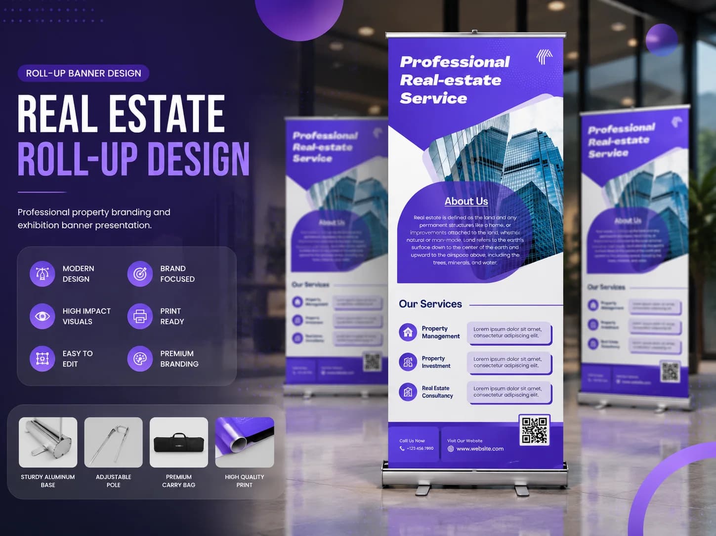 Professional real estate roll-up banner mockup