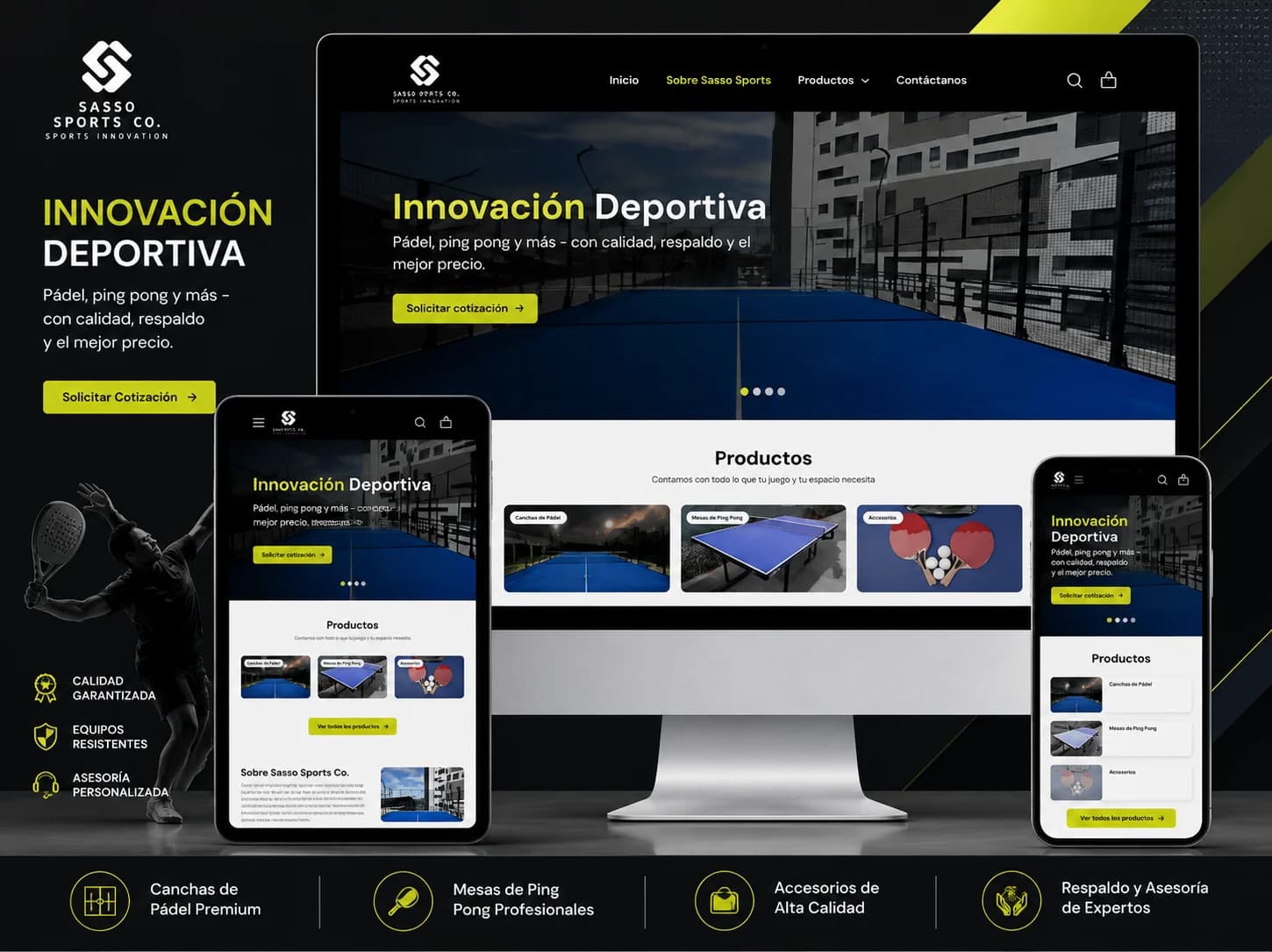 Sasso Sports responsive website UI design showcase.