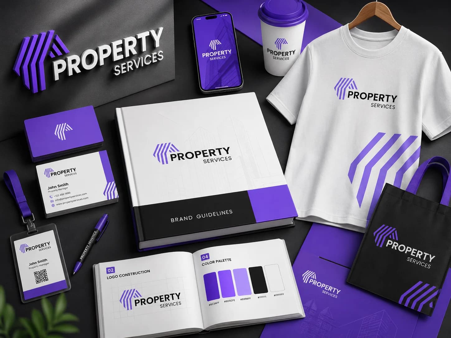 Property Services branding and merchandise design mockup