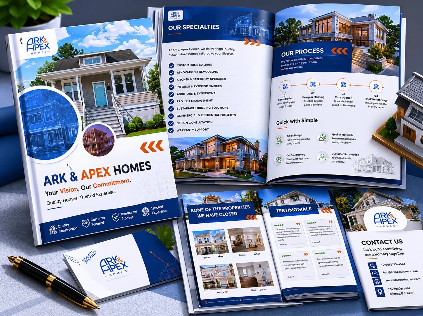 Ark & Apex Homes real estate brochure design mockup