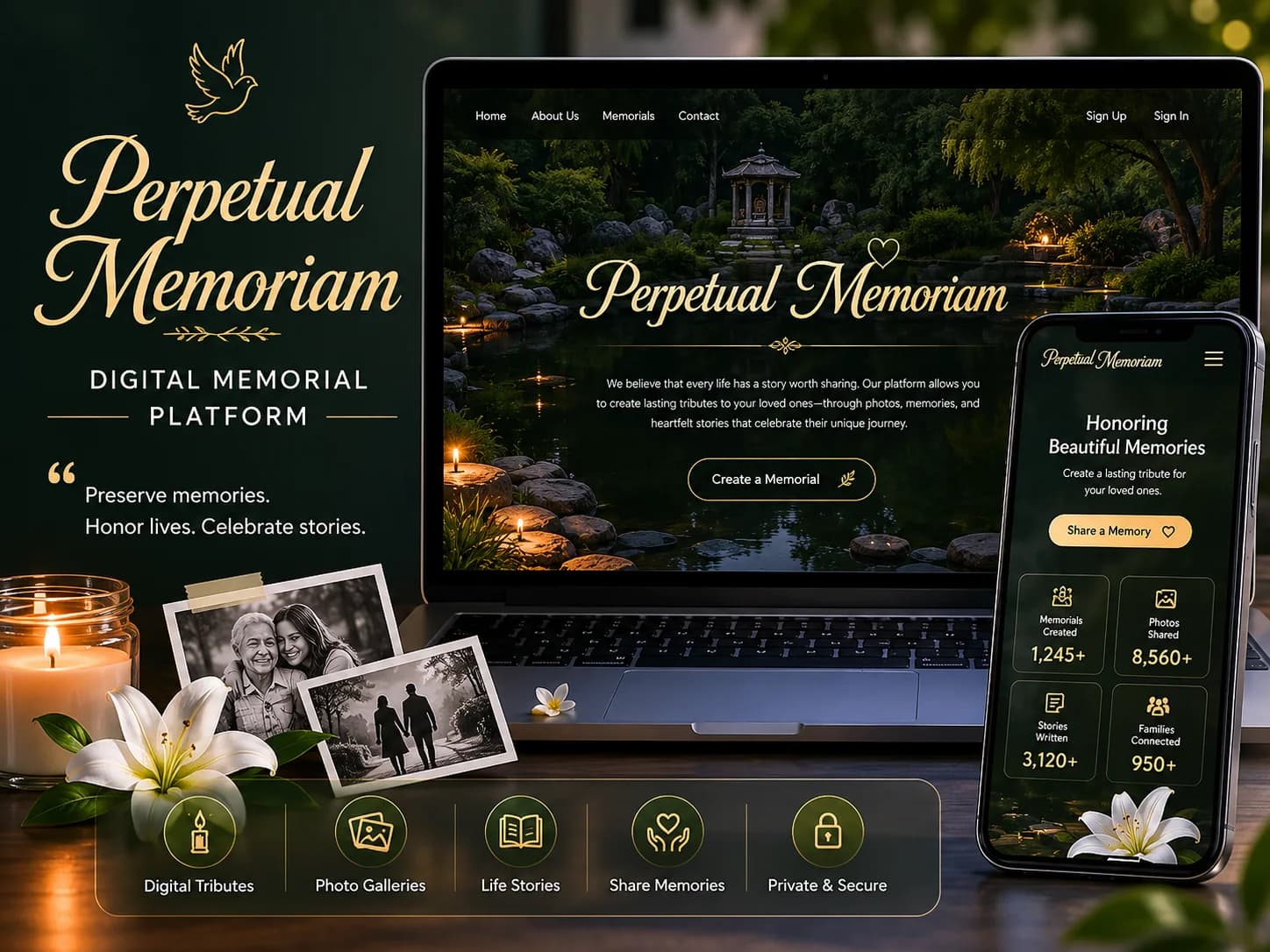 Perpetual Memoriam memorial platform UI